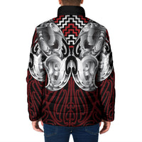 Aotearoa Kowhaiwhai Poutama Red Motif Padded Jacket