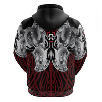 Aotearoa Kowhaiwhai Poutama Red Motif Zip Hoodie LT9 - Polynesian Pride