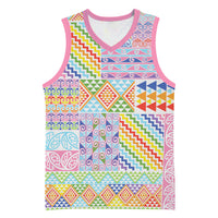 Aotearoa Kowhaiwhai Taniko Patchwork Rainbow Motifs Basketball Jersey