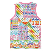 Aotearoa Kowhaiwhai Taniko Patchwork Rainbow Motifs Basketball Jersey
