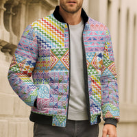 Aotearoa Kowhaiwhai Taniko Patchwork Rainbow Motifs Bomber Puffer Jacket