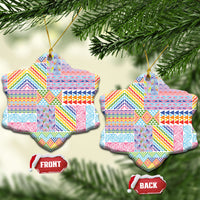 Aotearoa Kowhaiwhai Taniko Patchwork Rainbow Motifs Ceramic Ornament