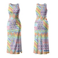 Aotearoa Kowhaiwhai Taniko Patchwork Rainbow Motifs Couples Matching Tank Maxi Dress and Long Sleeve Button Shirt LT9 - Polynesian Pride