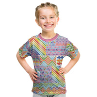 Aotearoa Kowhaiwhai Taniko Patchwork Rainbow Motifs Kid T Shirt