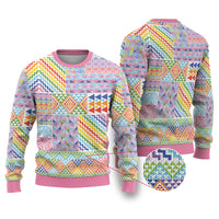 Aotearoa Kowhaiwhai Taniko Patchwork Rainbow Motifs Ugly Christmas Sweater