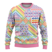 Aotearoa Kowhaiwhai Taniko Patchwork Rainbow Motifs Ugly Christmas Sweater