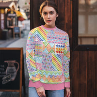 Aotearoa Kowhaiwhai Taniko Patchwork Rainbow Motifs Ugly Christmas Sweater