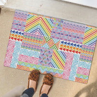 Aotearoa Kowhaiwhai Taniko Patchwork Rainbow Motifs Rubber Doormat LT9 - Polynesian Pride