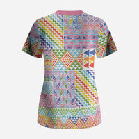 Aotearoa Kowhaiwhai Taniko Patchwork Rainbow Motifs Scrub Top LT9 - Polynesian Pride