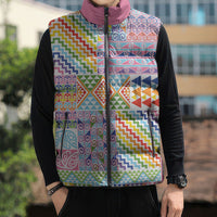 Aotearoa Kowhaiwhai Taniko Patchwork Rainbow Motifs Sleeveless Puffer Jacket LT9 - Polynesian Pride