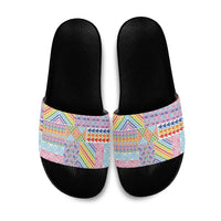 Aotearoa Kowhaiwhai Taniko Patchwork Rainbow Motifs Slide Sandals LT9 Rainbow - Polynesian Pride