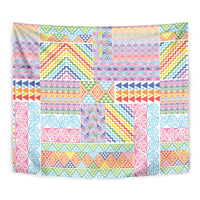 Aotearoa Kowhaiwhai Taniko Patchwork Rainbow Motifs Tapestry