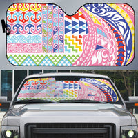 Maori Kowhaiwhai Taniko Patchwork Rainbow Motifs Auto Sun Shade