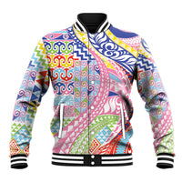 Maori Kowhaiwhai Taniko Patchwork Rainbow Motifs Baseball Jacket LT9 Unisex Rainbow - Polynesian Pride