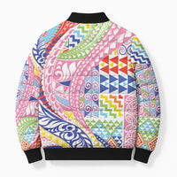 Maori Kowhaiwhai Taniko Patchwork Rainbow Motifs Bomber Puffer Jacket