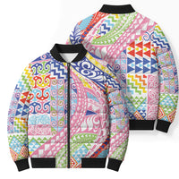 Maori Kowhaiwhai Taniko Patchwork Rainbow Motifs Bomber Puffer Jacket