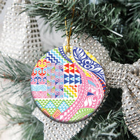Maori Kowhaiwhai Taniko Patchwork Rainbow Motifs Ceramic Ornament