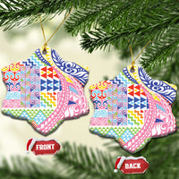 Maori Kowhaiwhai Taniko Patchwork Rainbow Motifs Ceramic Ornament