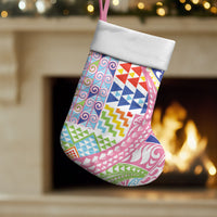 Maori Kowhaiwhai Taniko Patchwork Rainbow Motifs Christmas Stocking
