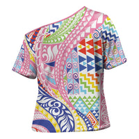 Maori Kowhaiwhai Taniko Patchwork Rainbow Motifs Cross Shoulder Shirt LT9 - Polynesian Pride