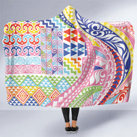 Maori Kowhaiwhai Taniko Patchwork Rainbow Motifs Hooded Blanket