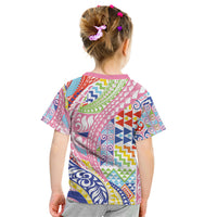 Maori Kowhaiwhai Taniko Patchwork Rainbow Motifs Kid T Shirt LT9 - Polynesian Pride
