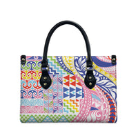 Maori Kowhaiwhai Taniko Patchwork Rainbow Motifs Leather Bag