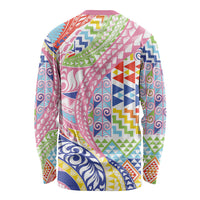 Maori Kowhaiwhai Taniko Patchwork Rainbow Motifs Long Sleeve Shirt LT9 - Polynesian Pride
