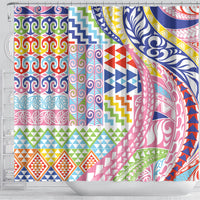 Maori Kowhaiwhai Taniko Patchwork Rainbow Motifs Shower Curtain