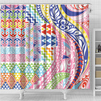 Maori Kowhaiwhai Taniko Patchwork Rainbow Motifs Shower Curtain
