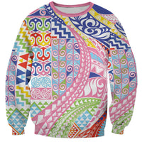 Maori Kowhaiwhai Taniko Patchwork Rainbow Motifs Sweatshirt