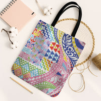 Maori Kowhaiwhai Taniko Patchwork Rainbow Motifs Tote Bag LT9 Black Strap One Size Rainbow - Polynesian Pride