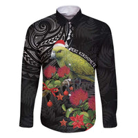 Meri Kirihimete Kakapo Family Matching Long Sleeve Bodycon Dress and Hawaiian Shirt Black Silver Fern Christmas Vibe LT9 Dad's Shirt - Long Sleeve Black - Polynesian Pride