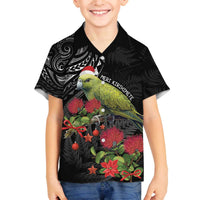 Meri Kirihimete Kakapo Family Matching Off The Shoulder Long Sleeve Dress and Hawaiian Shirt Black Silver Fern Christmas Vibe LT9 Son's Shirt Black - Polynesian Pride