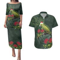 Meri Kirihimete Kakapo Couples Matching Puletasi and Hawaiian Shirt Green Silver Fern Christmas Vibe LT9 Green - Polynesian Pride