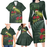 Meri Kirihimete Kakapo Family Matching Long Sleeve Bodycon Dress and Hawaiian Shirt Green Silver Fern Christmas Vibe LT9 - Polynesian Pride