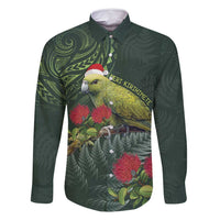 Meri Kirihimete Kakapo Family Matching Mermaid Dress and Hawaiian Shirt Green Silver Fern Christmas Vibe LT9 Dad's Shirt - Long Sleeve Green - Polynesian Pride