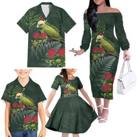 Meri Kirihimete Kakapo Family Matching Off The Shoulder Long Sleeve Dress and Hawaiian Shirt Green Silver Fern Christmas Vibe LT9 - Polynesian Pride