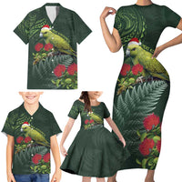Meri Kirihimete Kakapo Family Matching Short Sleeve Bodycon Dress and Hawaiian Shirt Green Silver Fern Christmas Vibe LT9 - Polynesian Pride