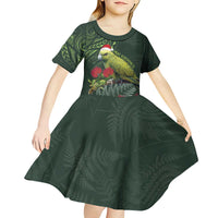 Meri Kirihimete Kakapo Kid Short Sleeve Dress Green Silver Fern Christmas Vibe
