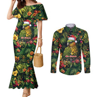 Meri Kirihimete Kakapo Couples Matching Mermaid Dress and Long Sleeve Button Shirt New Zealand Christmas with Tropical Vibe LT9 Green - Polynesian Pride