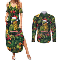 Meri Kirihimete Kakapo Couples Matching Summer Maxi Dress and Long Sleeve Button Shirt New Zealand Christmas with Tropical Vibe LT9 Green - Polynesian Pride