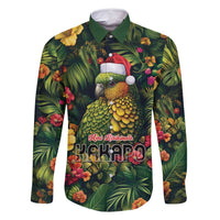 Meri Kirihimete Kakapo Family Matching Long Sleeve Bodycon Dress and Hawaiian Shirt New Zealand Christmas with Tropical Vibe LT9 Dad's Shirt - Long Sleeve Green - Polynesian Pride
