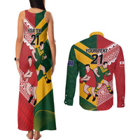 Australia-Tonga Rugby Pacific Custom Couples Matching Tank Maxi Dress and Long Sleeve Button Shirt The Kangaroos and Mate Ma'a Tonga LT9 - Polynesian Pride