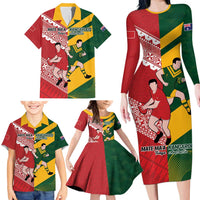 Australia-Tonga Rugby Pacific Custom Family Matching Long Sleeve Bodycon Dress and Hawaiian Shirt The Kangaroos and Mate Ma'a Tonga LT9 - Polynesian Pride