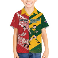 Australia-Tonga Rugby Pacific Custom Family Matching Short Sleeve Bodycon Dress and Hawaiian Shirt The Kangaroos and Mate Ma'a Tonga LT9 Son's Shirt Red-Green - Polynesian Pride