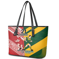 Australia-Tonga Rugby Pacific Custom Leather Tote Bag The Kangaroos and Mate Ma'a Tonga