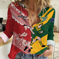 Australia-Tonga Rugby Pacific Custom Women Casual Shirt The Kangaroos and Mate Ma'a Tonga