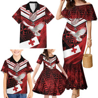 Custom Tonga XIII Rugby Tribal Tattoo Family Matching Mermaid Dress and Hawaiian Shirt Mate Ma'a Tonga Kupesi Ngatu Grunge Style