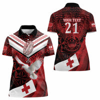 Custom Tonga XIII Rugby Tribal Tattoo Women Polo Shirt Mate Ma'a Tonga Kupesi Ngatu Grunge Style